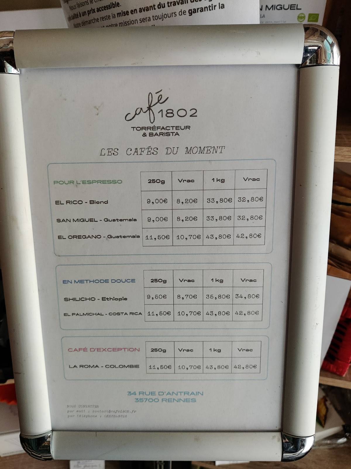 Café 1802 меню