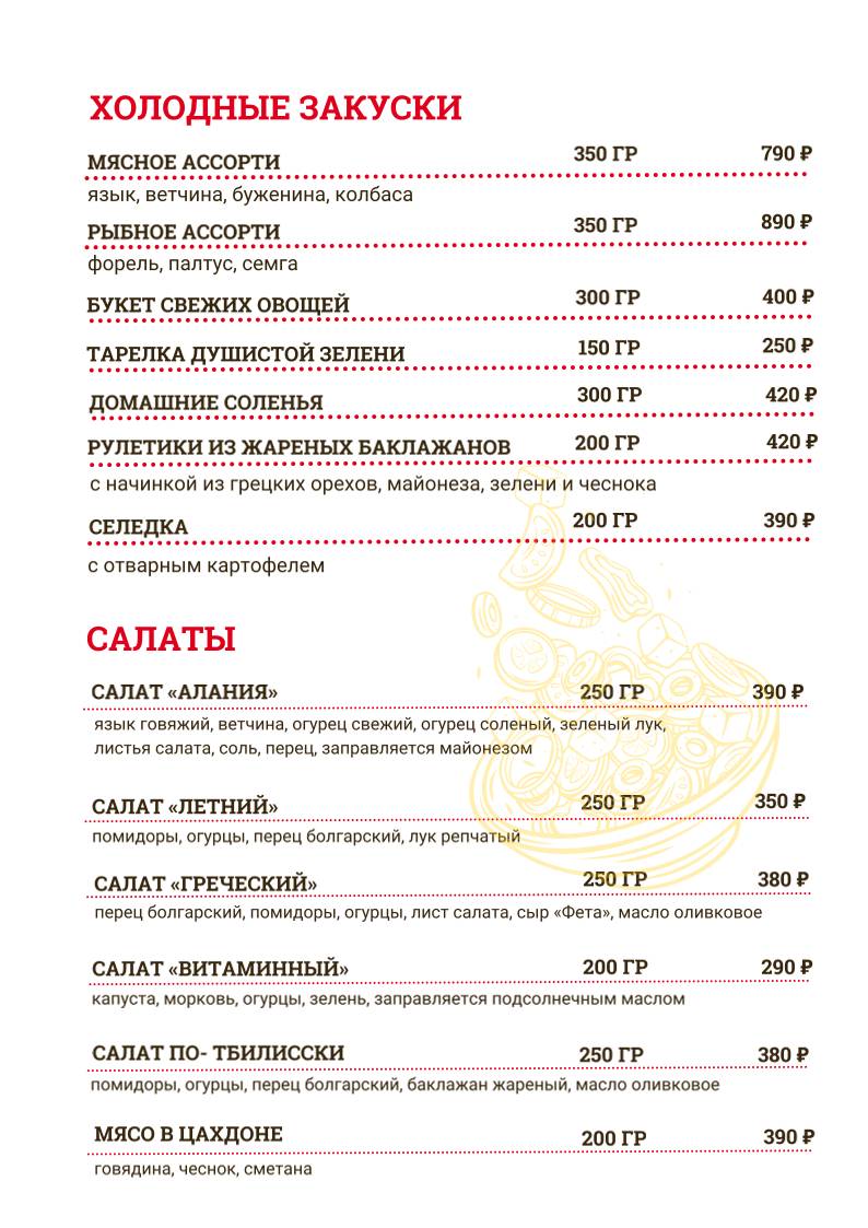 Алания меню