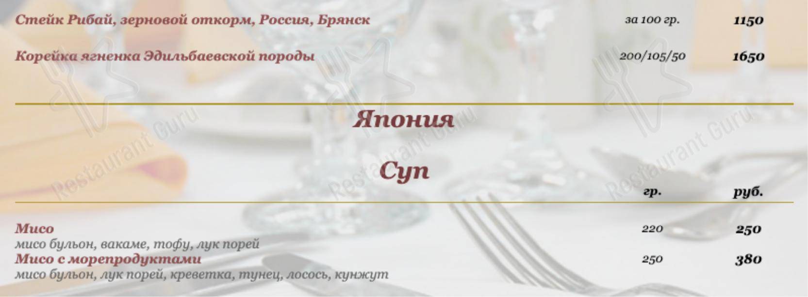 Меню Буфет - блюда и напитки