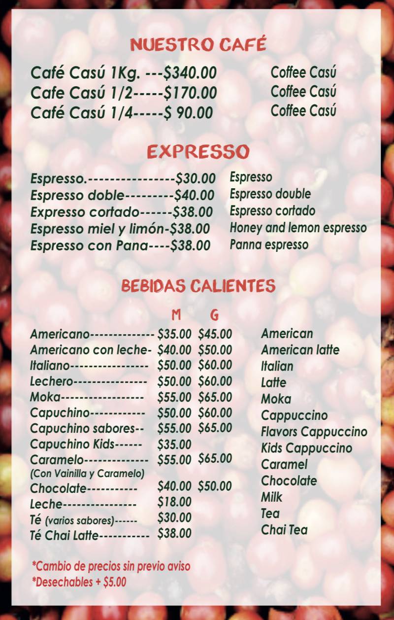 Café Casú меню