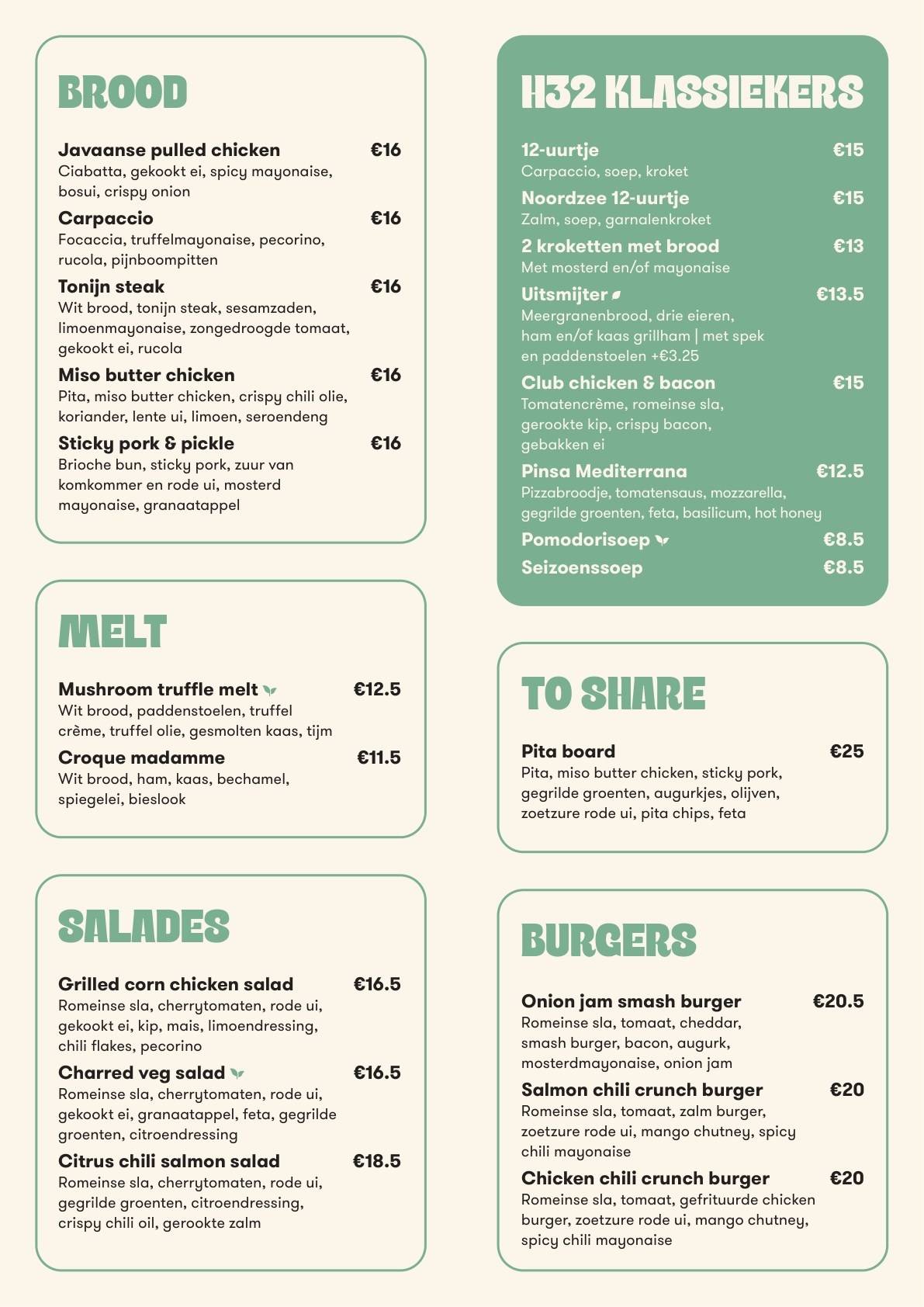 H32 Eetcafé in Oss меню