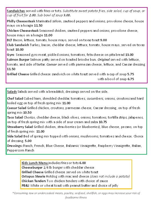 Hummingbird Cafe меню