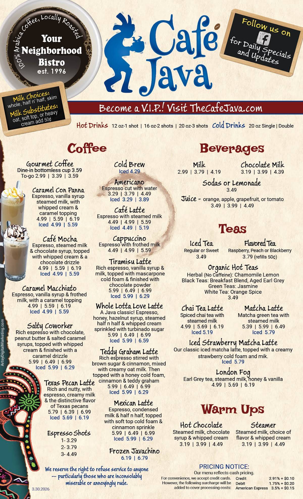 Cafe Java меню