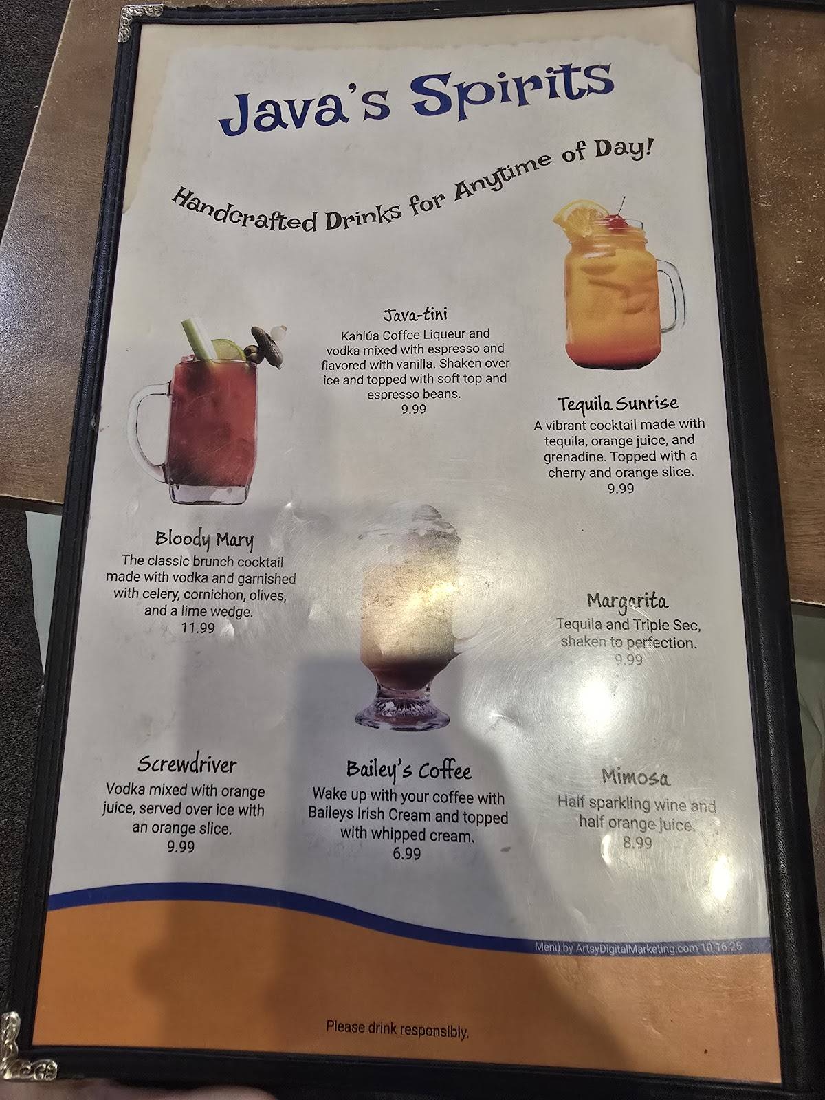 Cafe Java меню