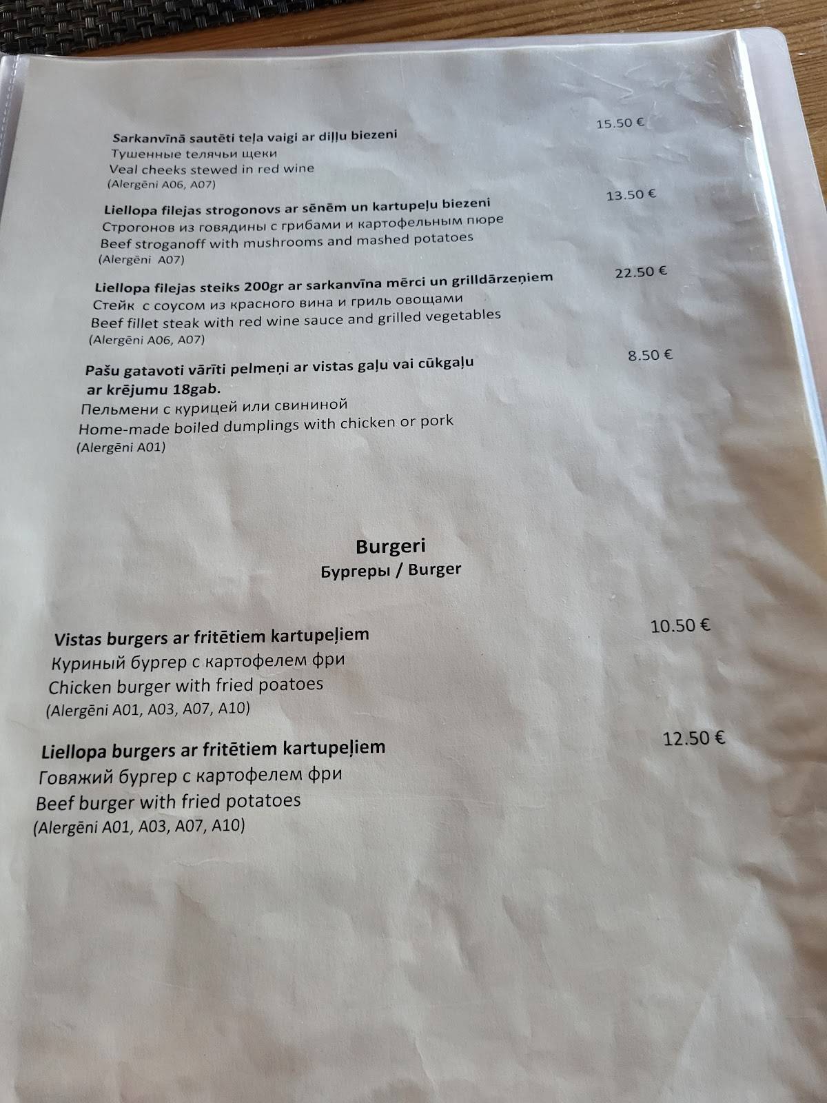 Krustakrogs меню