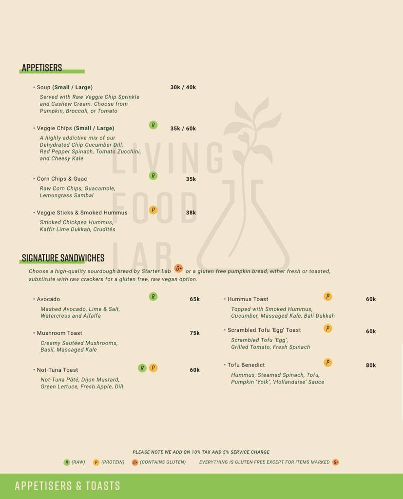 Living Food Lab меню
