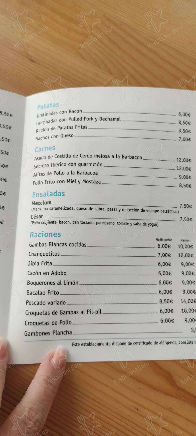 Меню Cafetería Miramón - еда и напитки