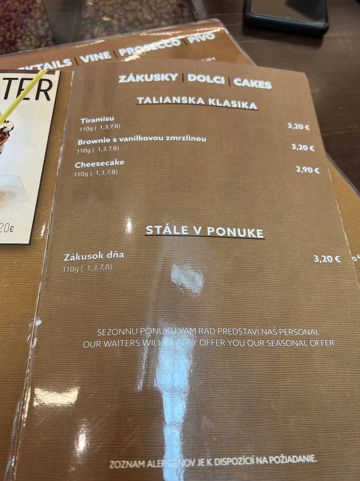 Caffé Trieste Poprad меню