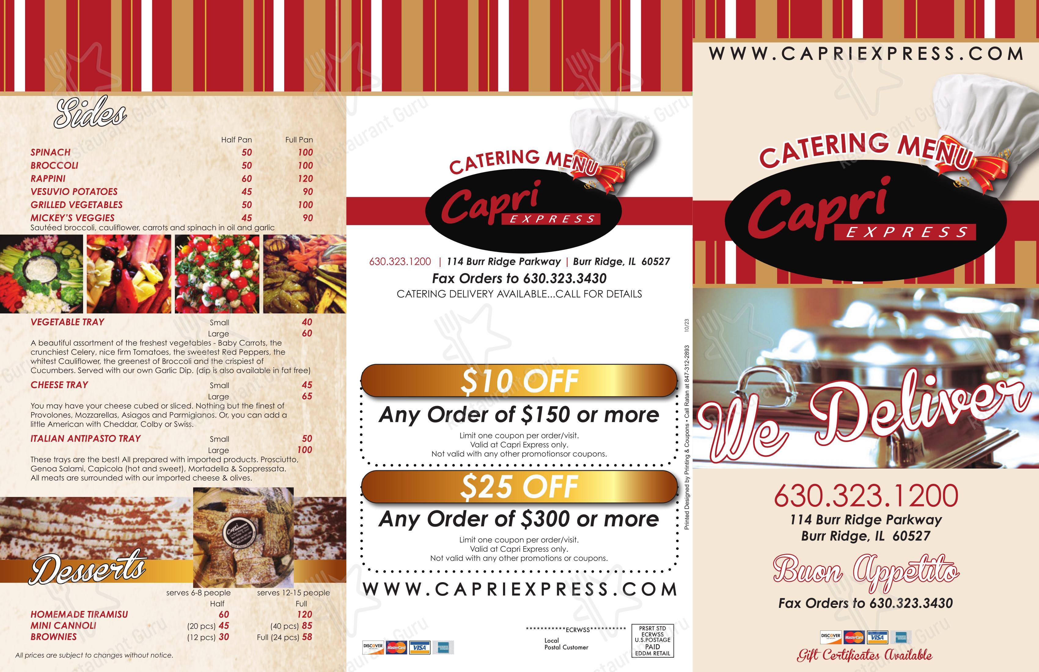 Capri Express - To Go & Catering в Берре Ридж - Lunch Menu