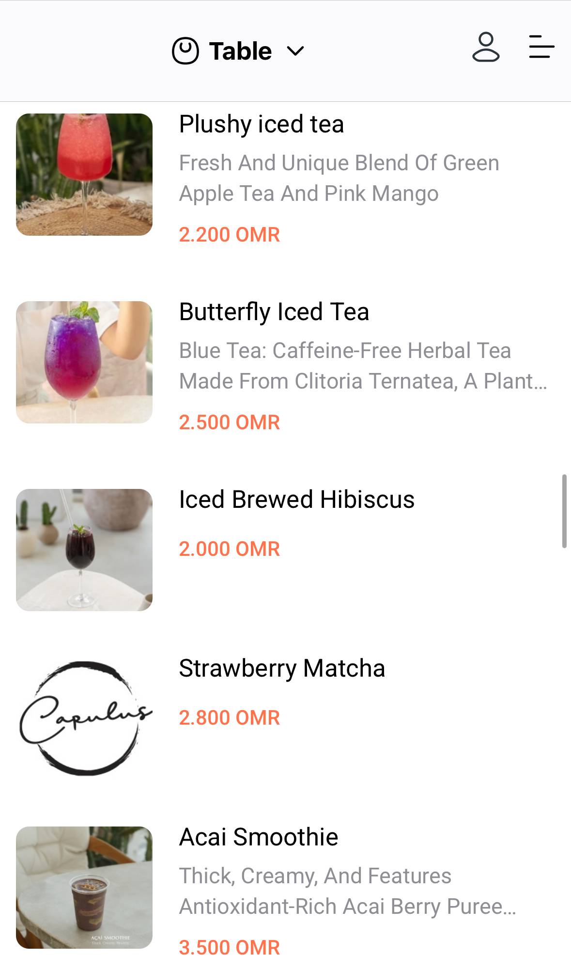 Capulus Cafe меню