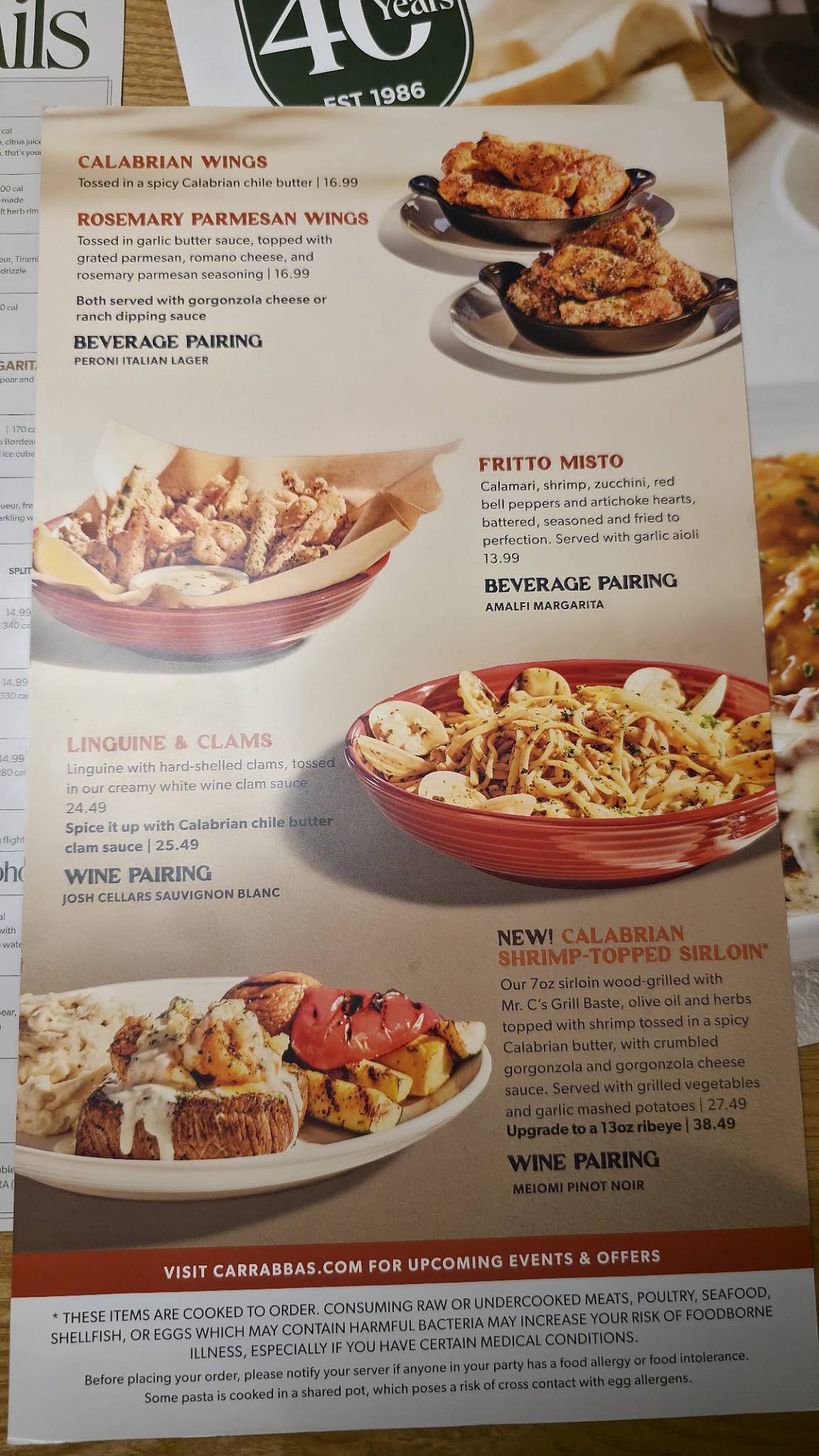 Carrabba's Italian Grill меню