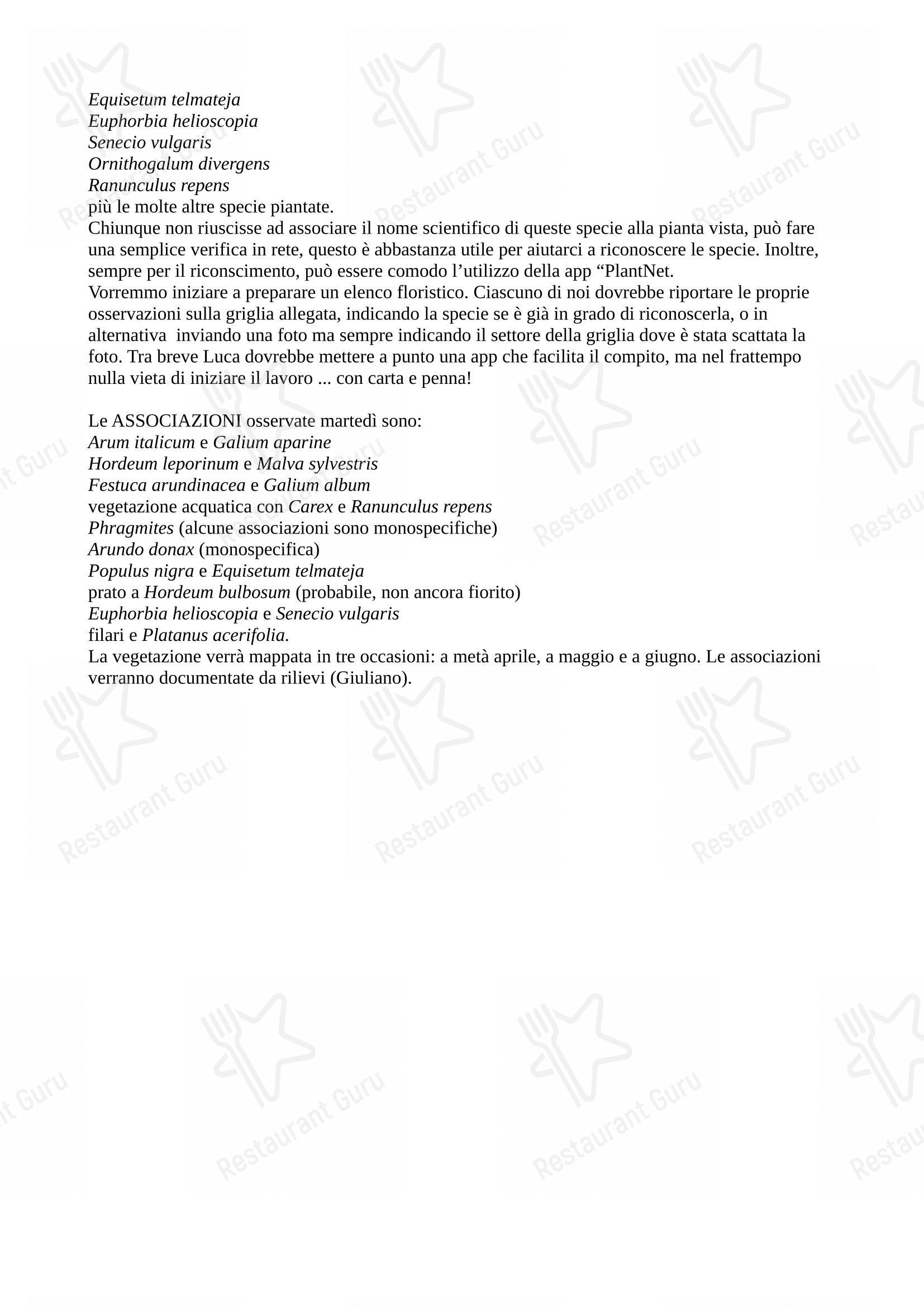 Меню напитков ресторана Casale Podere Rosa-APS в Риме