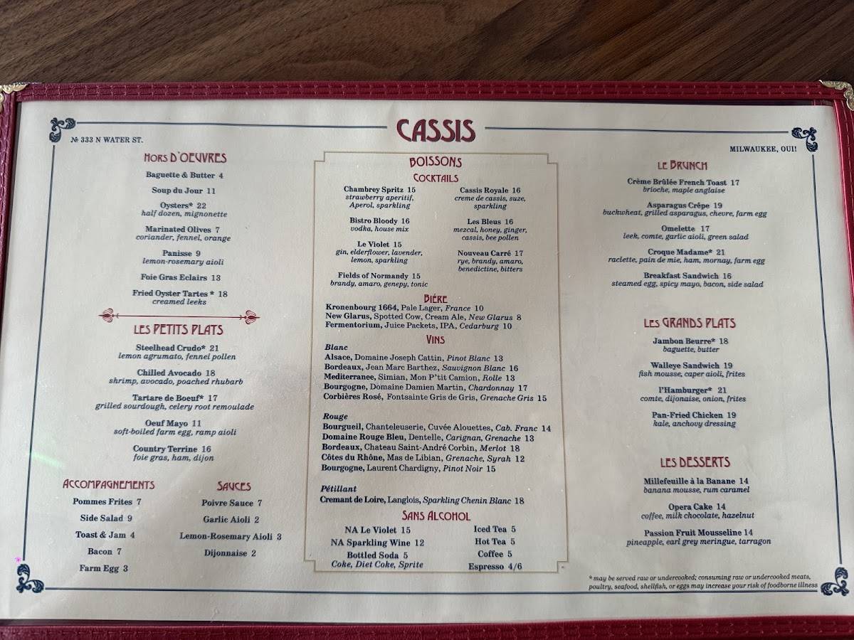 Cassis меню