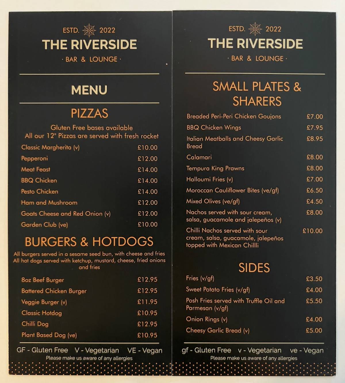 Riverside Inn меню