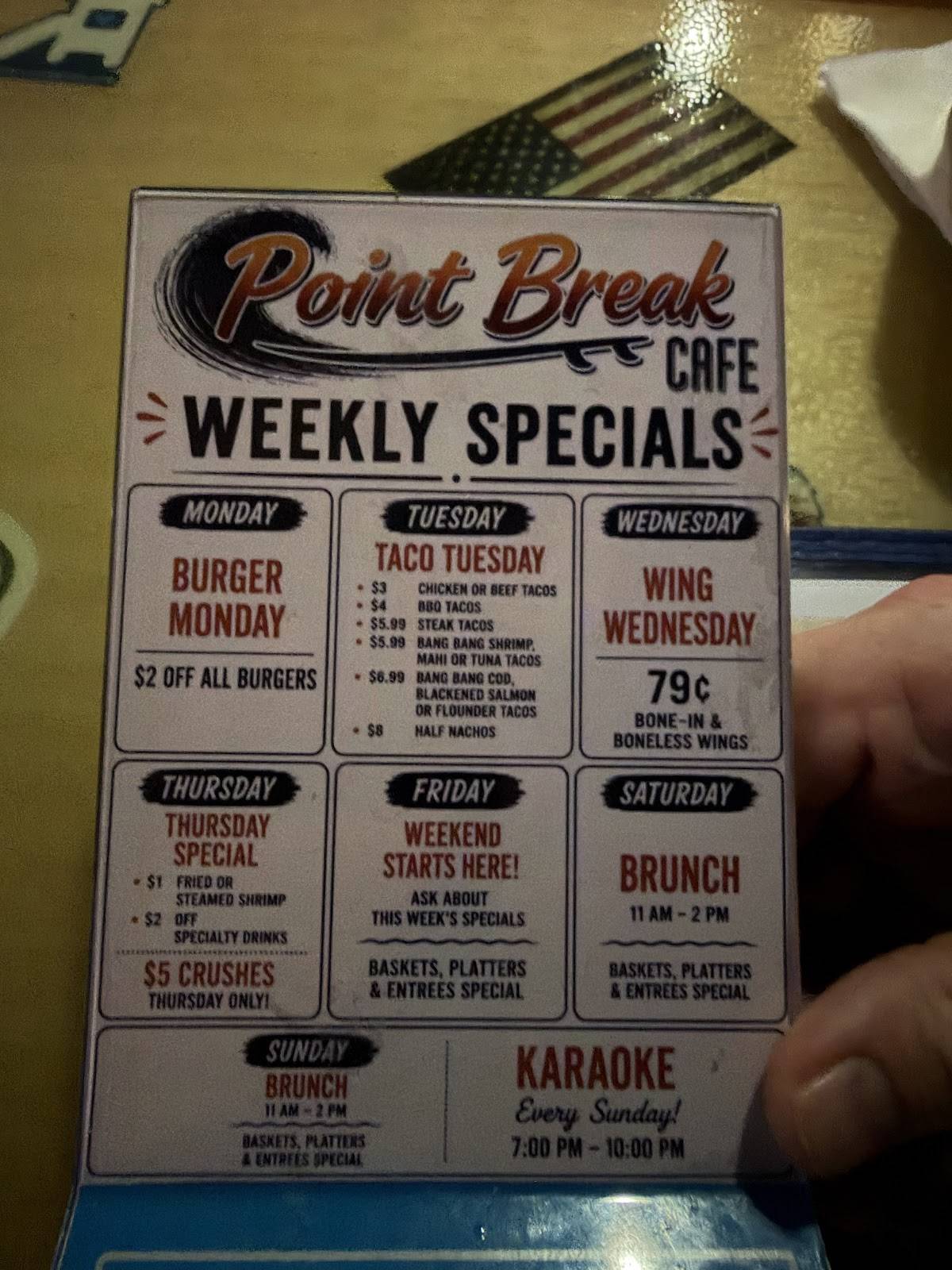 Point Break Cafe меню
