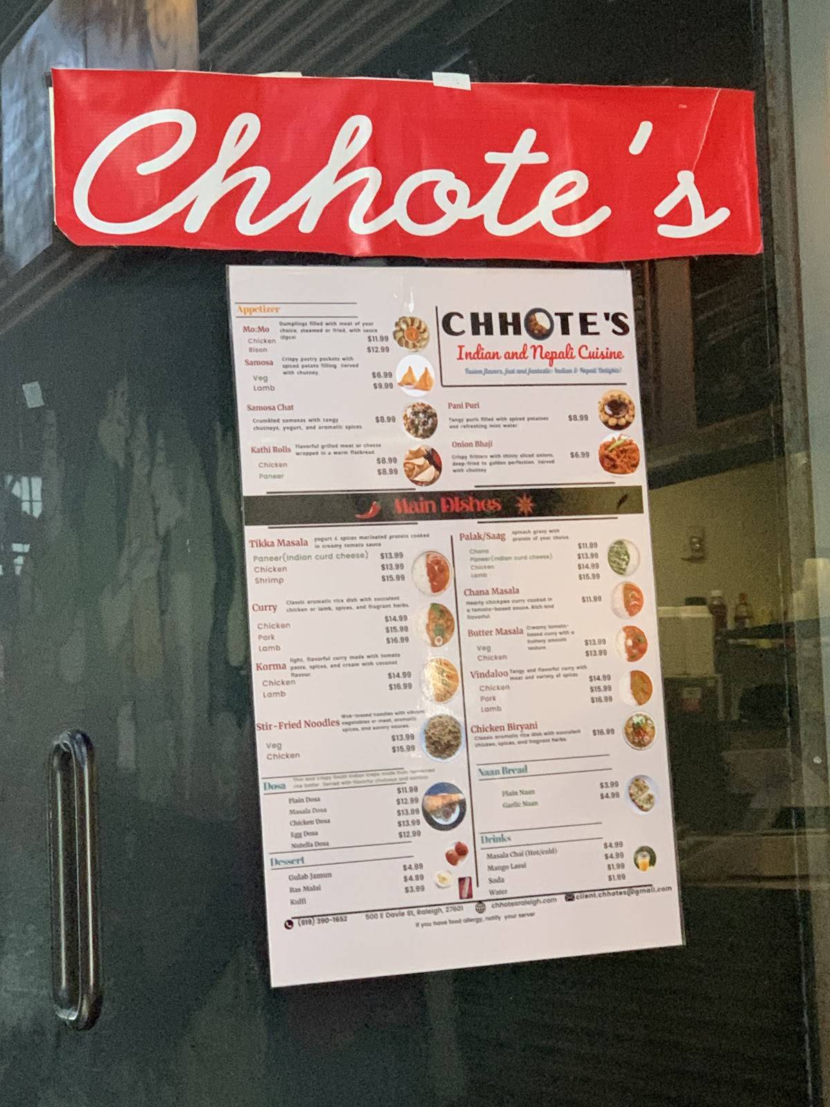 Chhote's Restaurant меню
