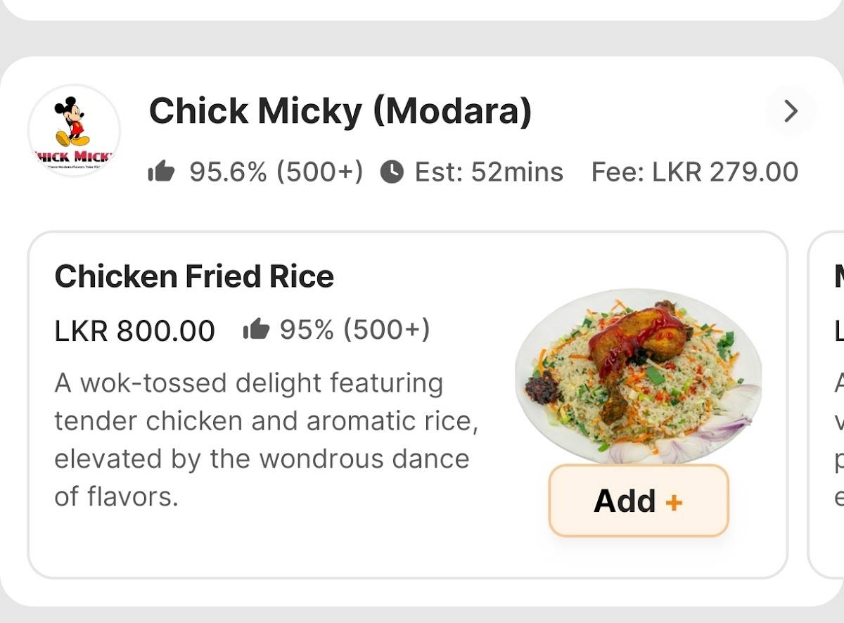 Chick micky меню