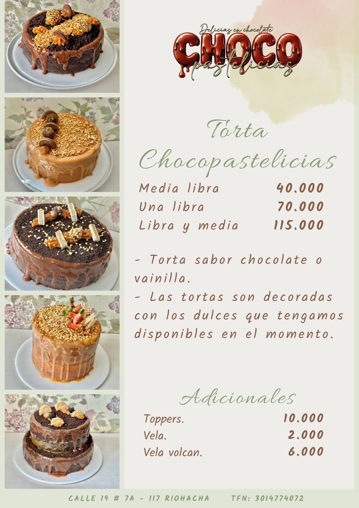 Chocopastelicias меню