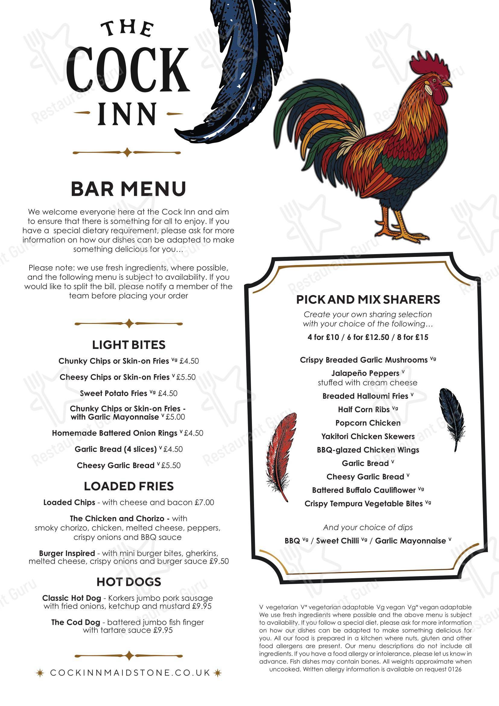 Меню паба и бара Cock Inn - Крафт меню