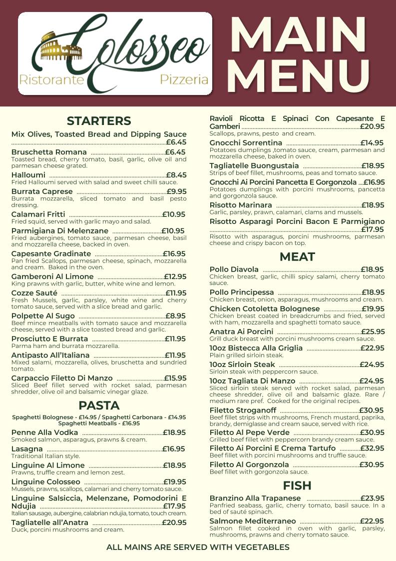 Colosseo Italian Restaurant меню