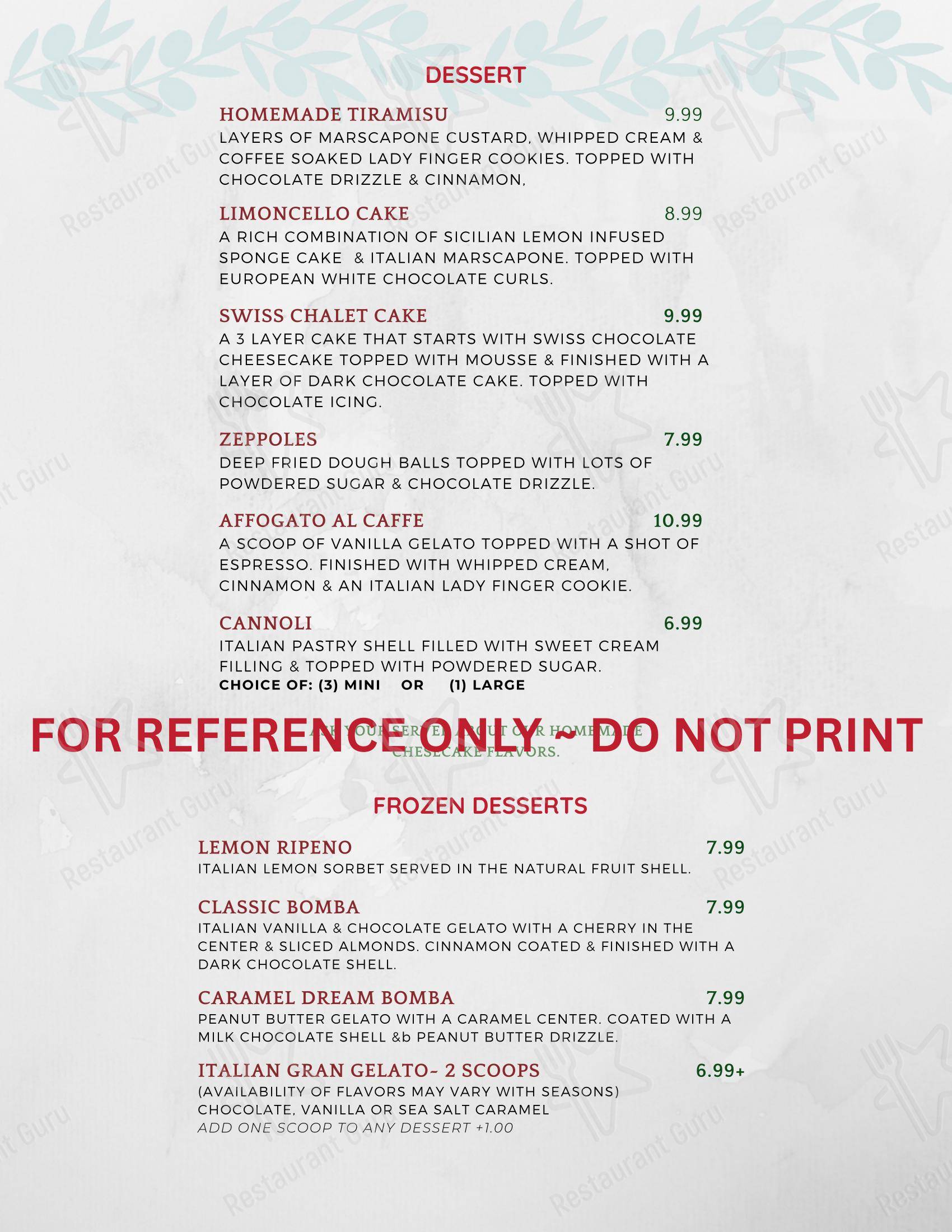 Меню пиццерии Cristo's Ristorante & Pizzeria - Меню напитков