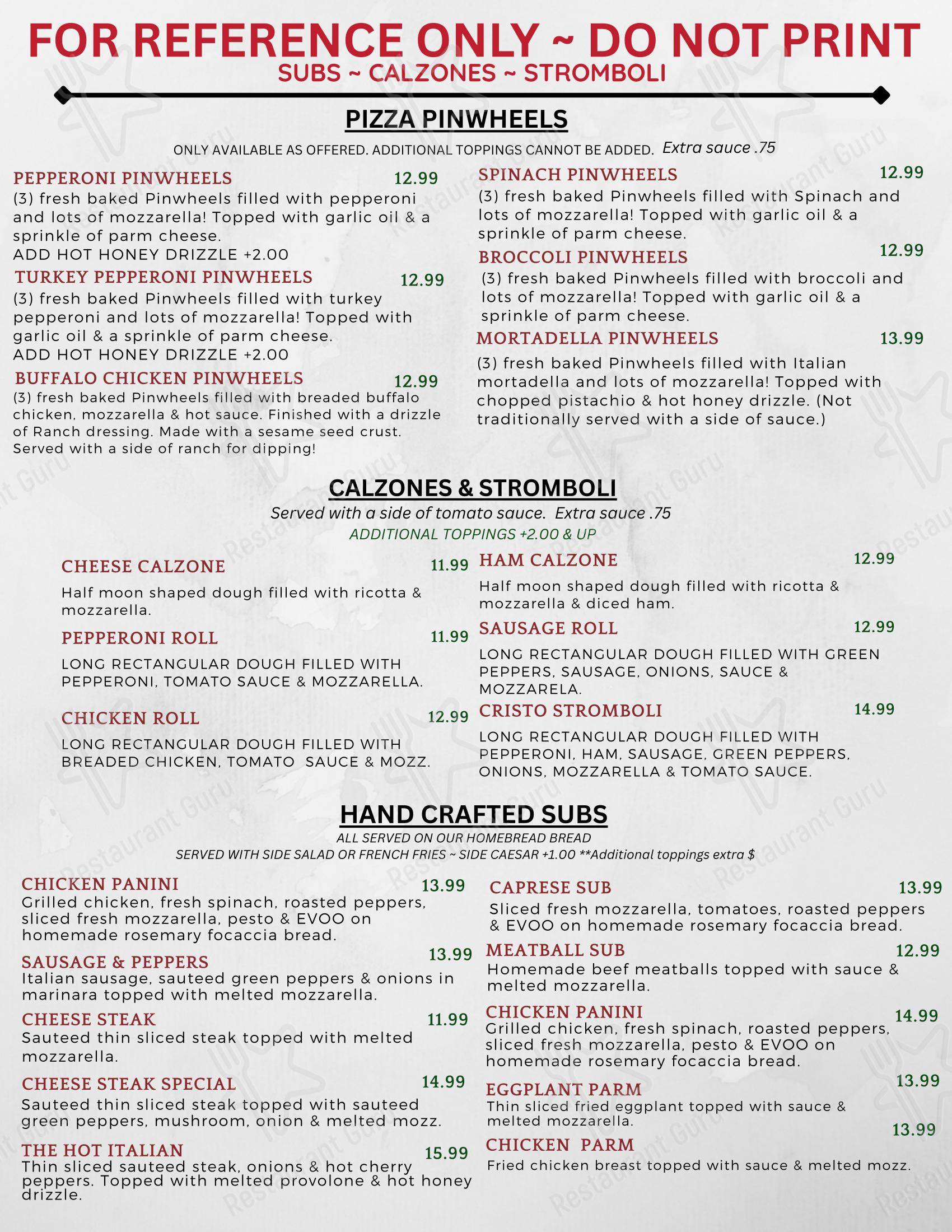 Меню напитков пиццерии Cristo's Ristorante & Pizzeria в Ролях