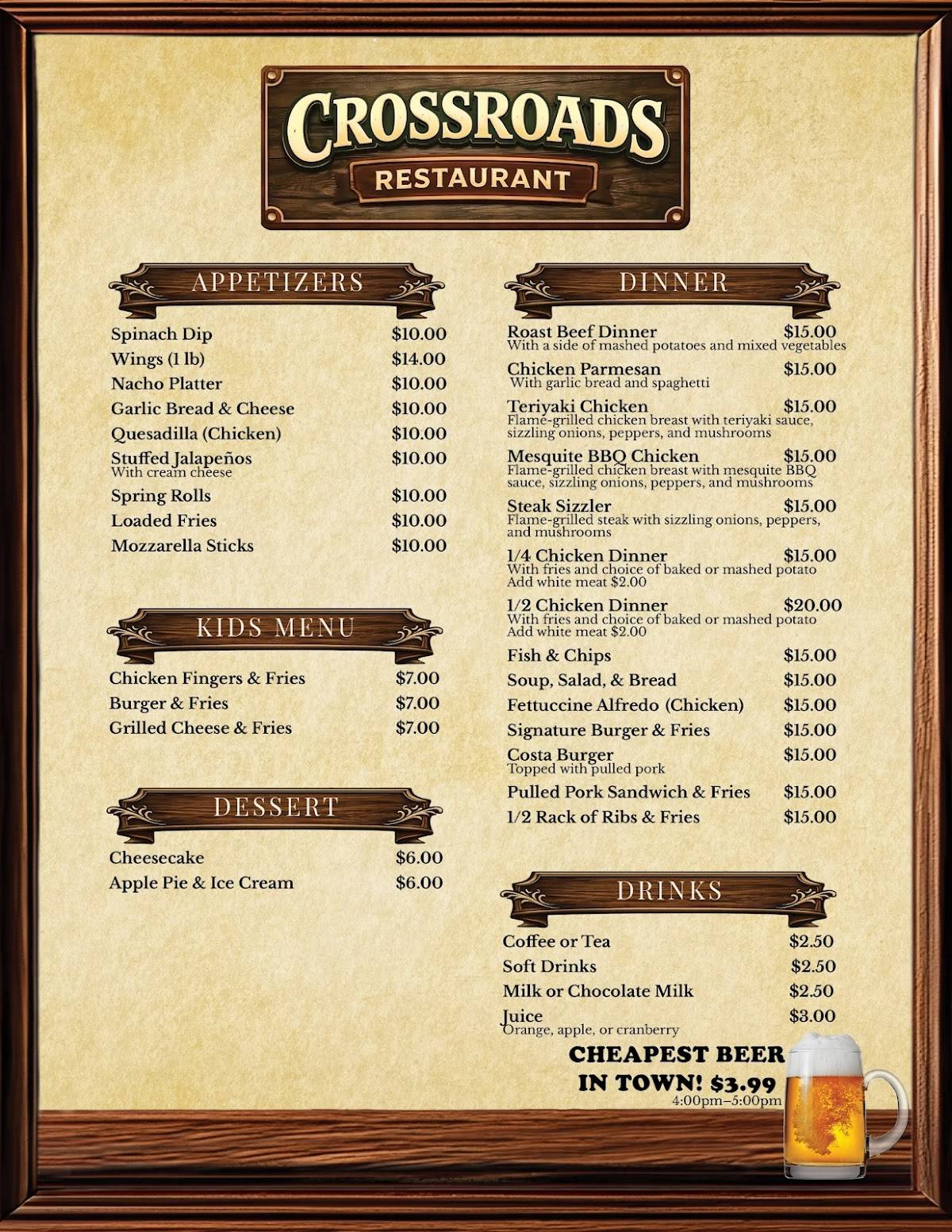 Crossroads Restaurant and Bar меню