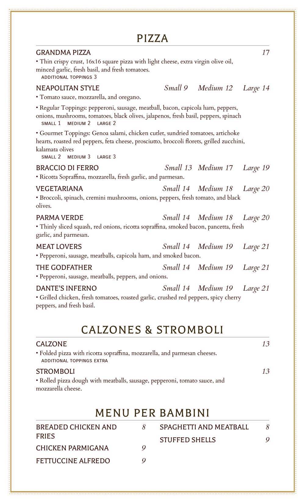 Dante's Italiano меню