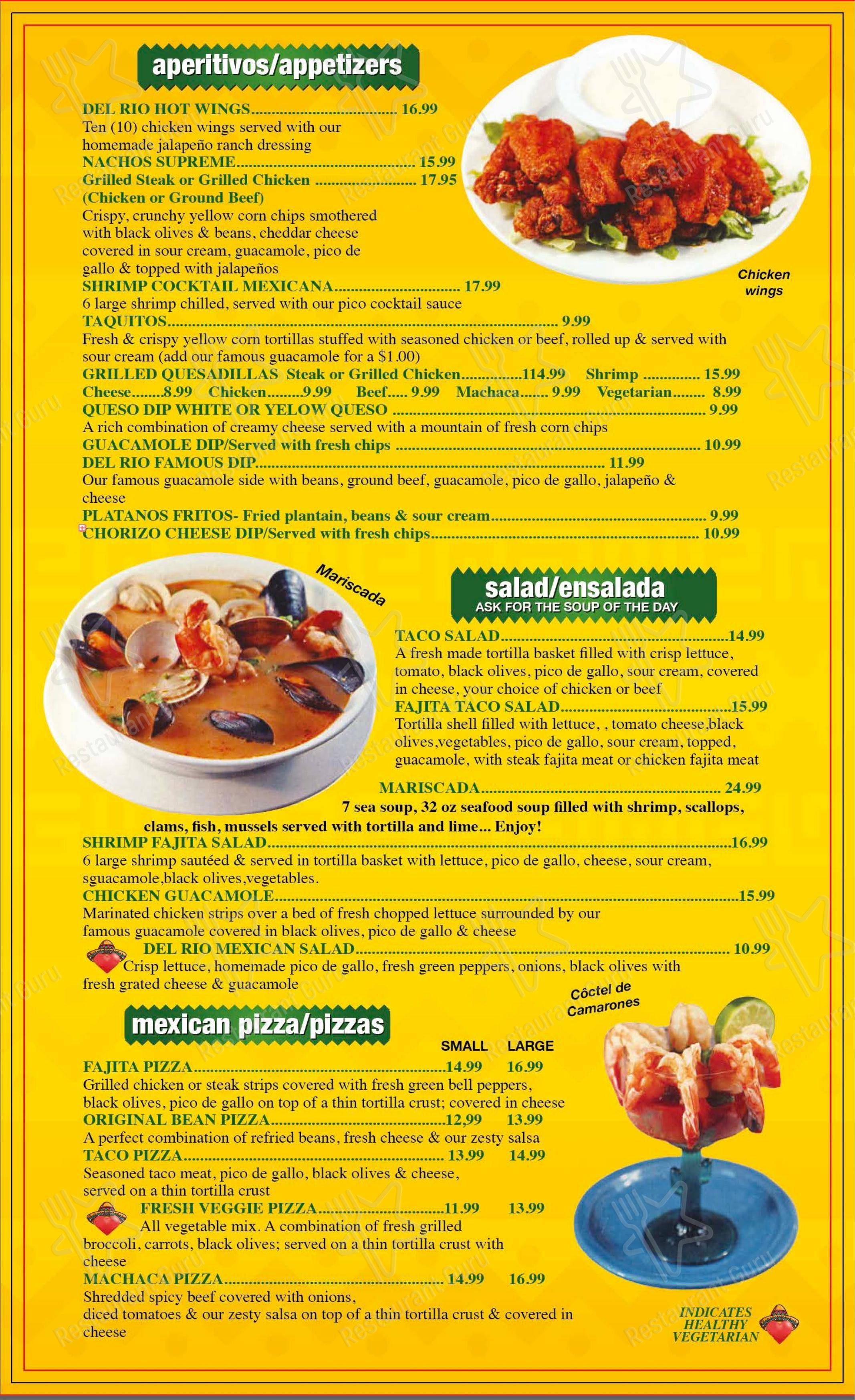 Меню ресторана Del Rio Restaurant