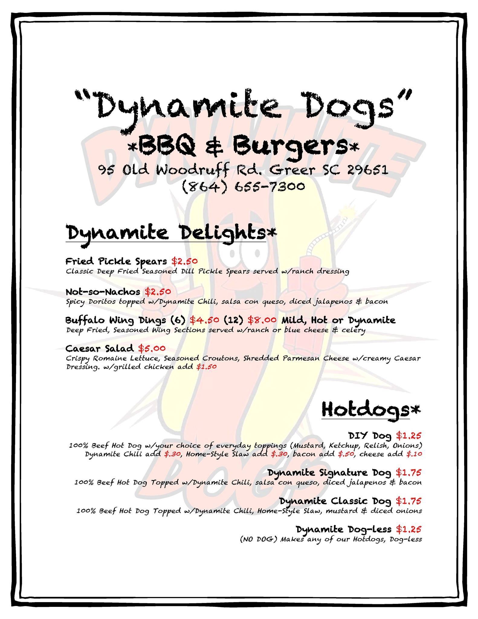 Dynamite Dogs меню