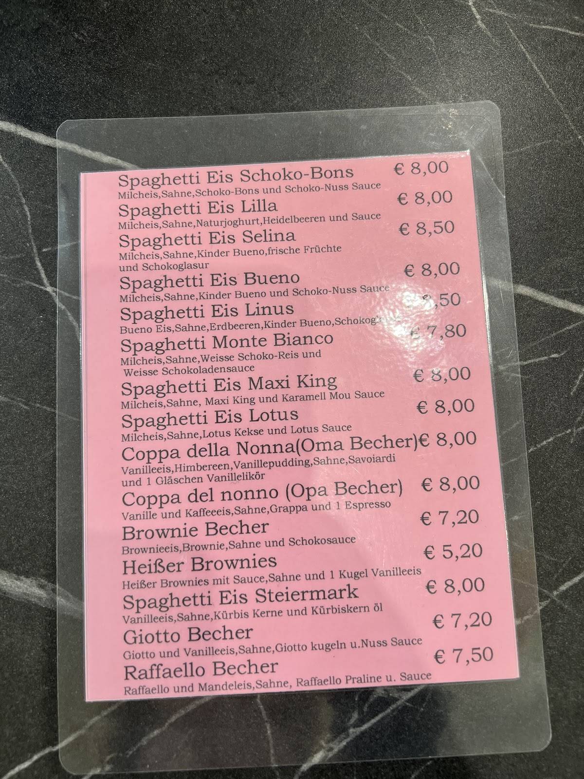Eiscafé Merano меню