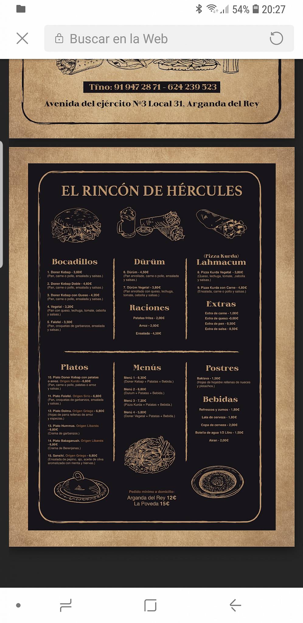 El rincon de Hercules меню