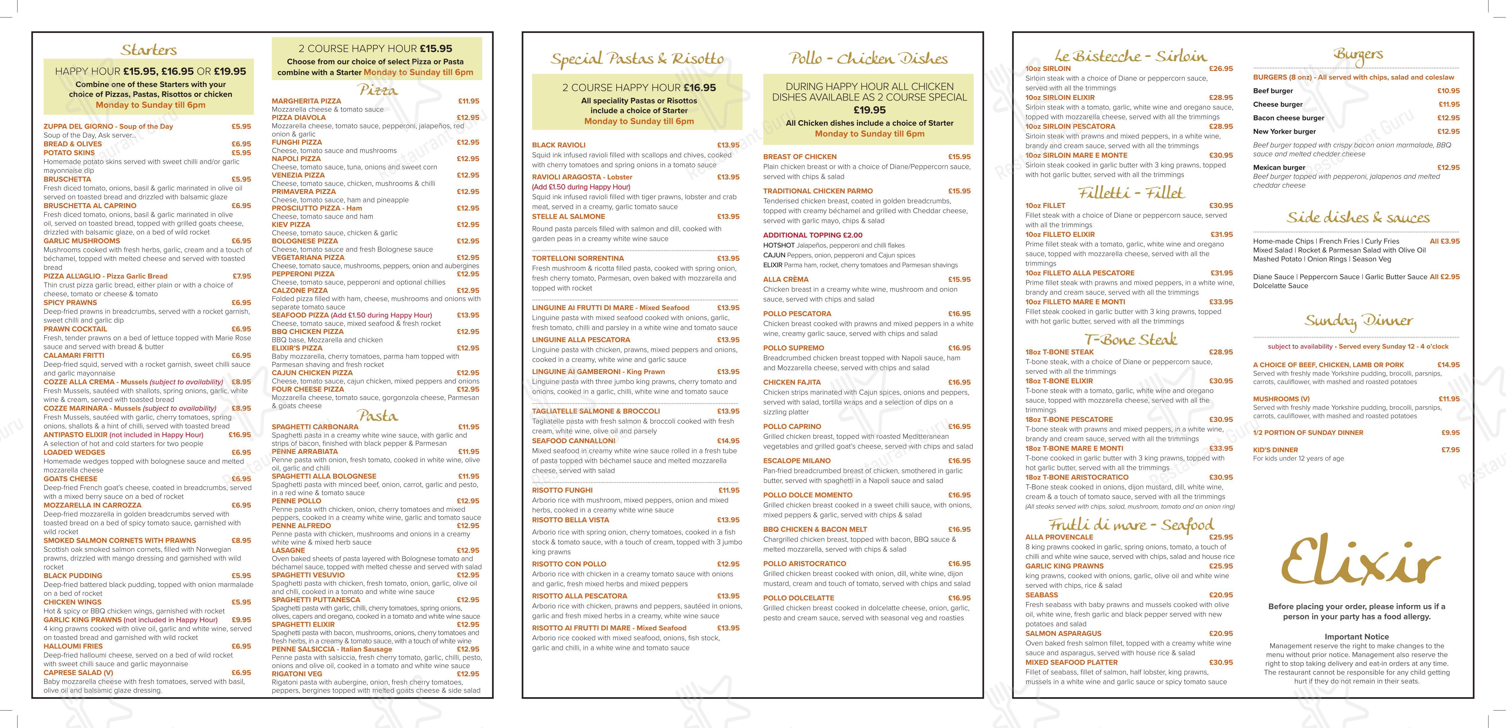 Elixir Restorante в Ричмонде - Меню напитков