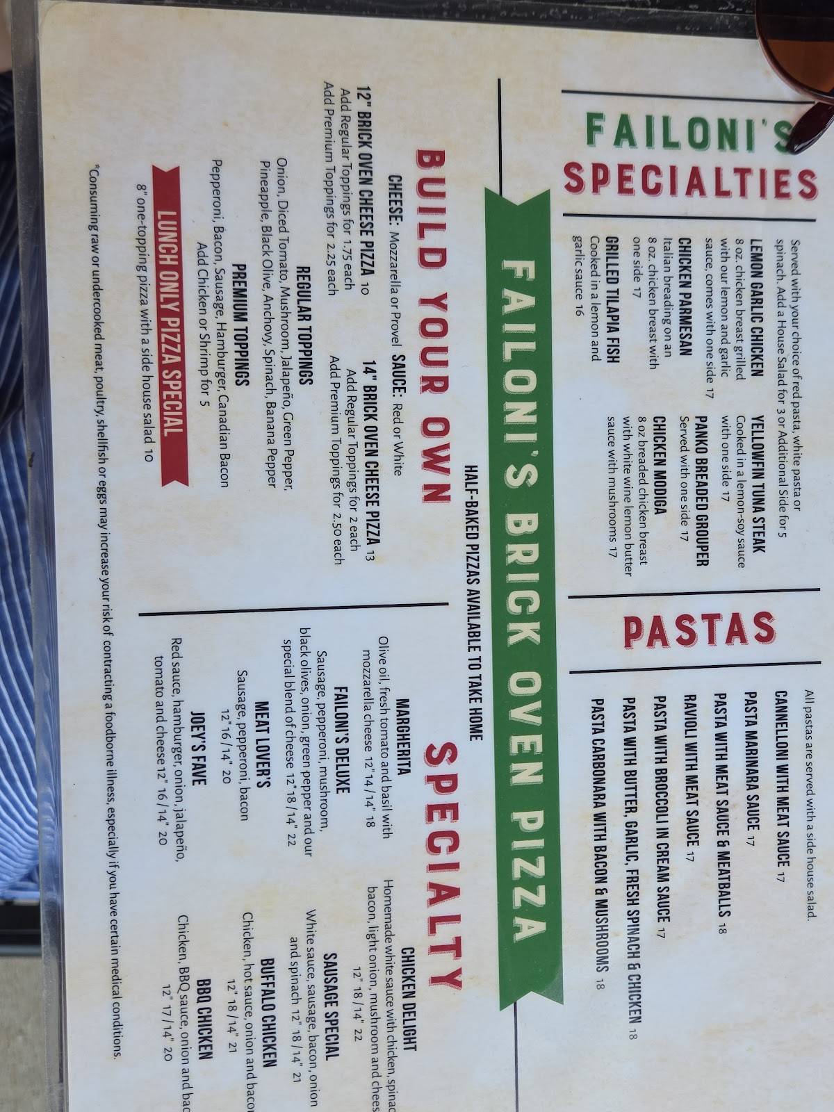 Failoni's Restaurant меню