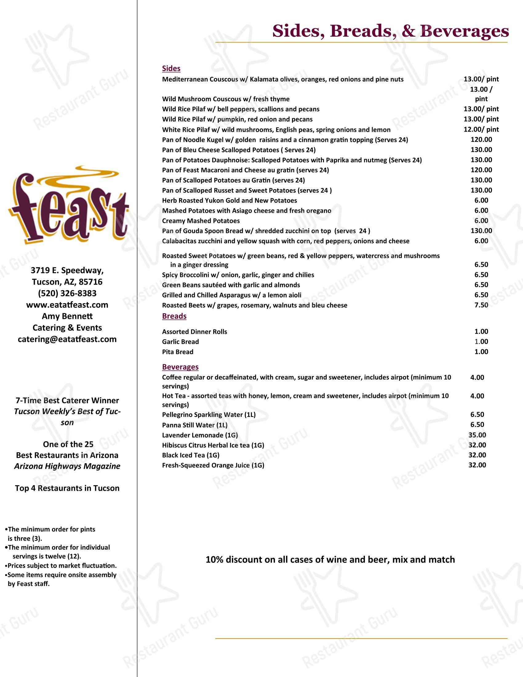 Меню напитков ресторана Feast в Тусне