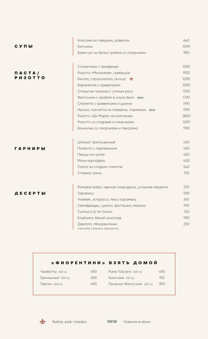 Fiorentini меню
