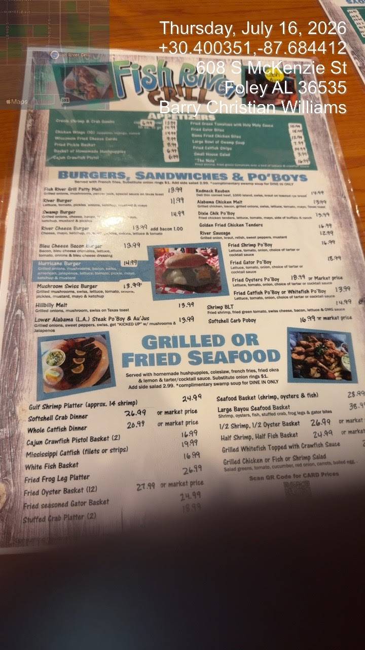 Fish River Grill меню