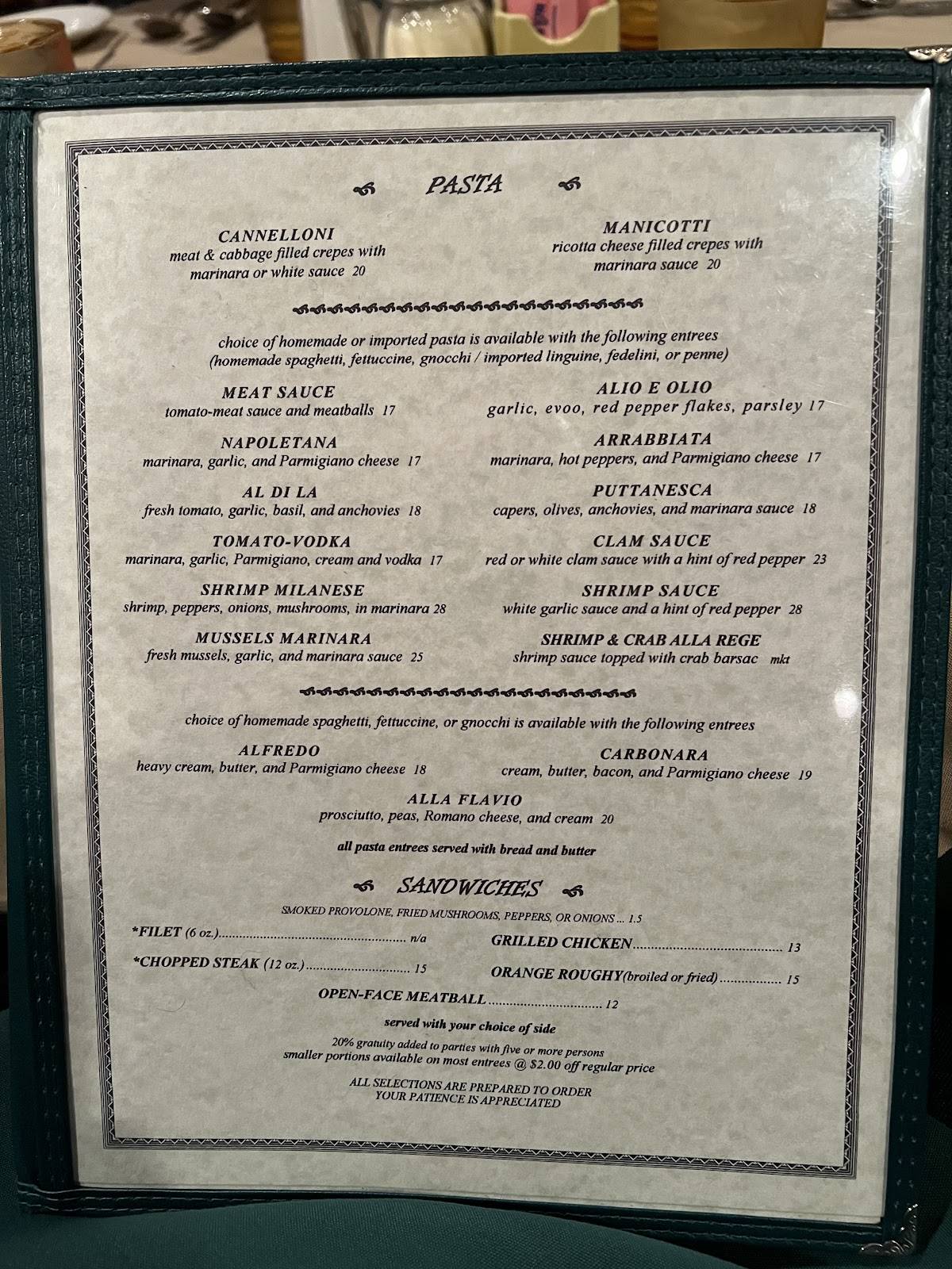 Flavio's Restaurant меню