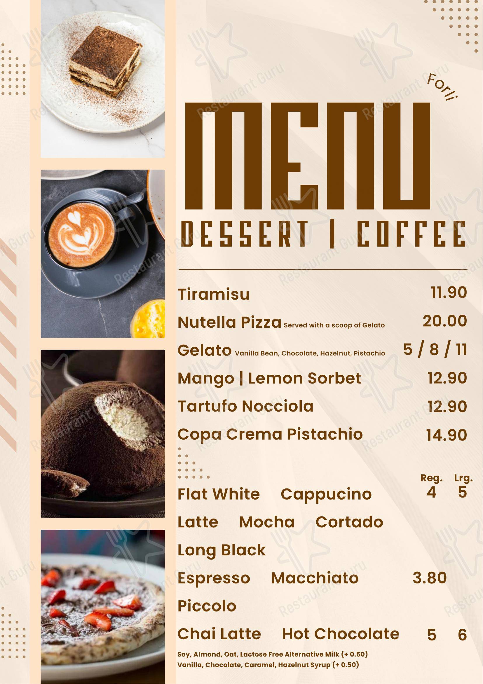 Ночное меню ресторана Forli Italian Restaurant