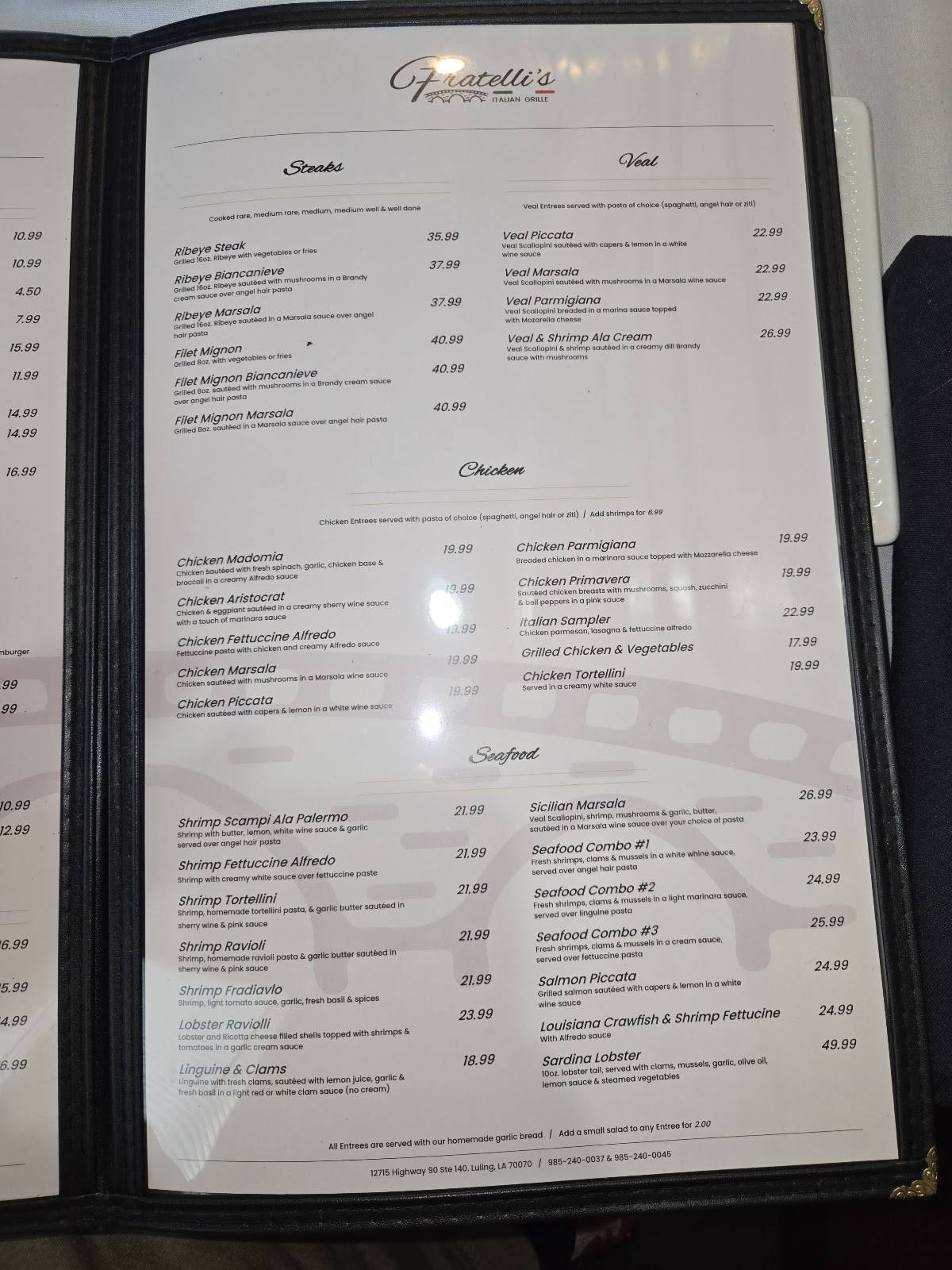 Fratelli's меню