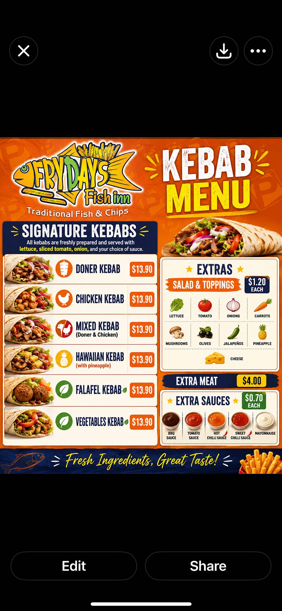 Frydays Fish Inn with Kebabs меню