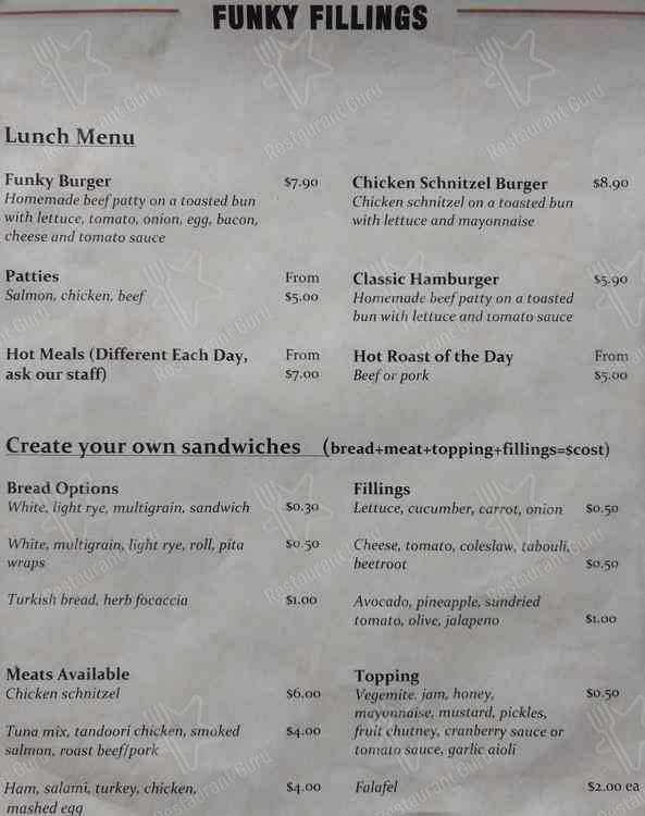 Funky Fillings меню