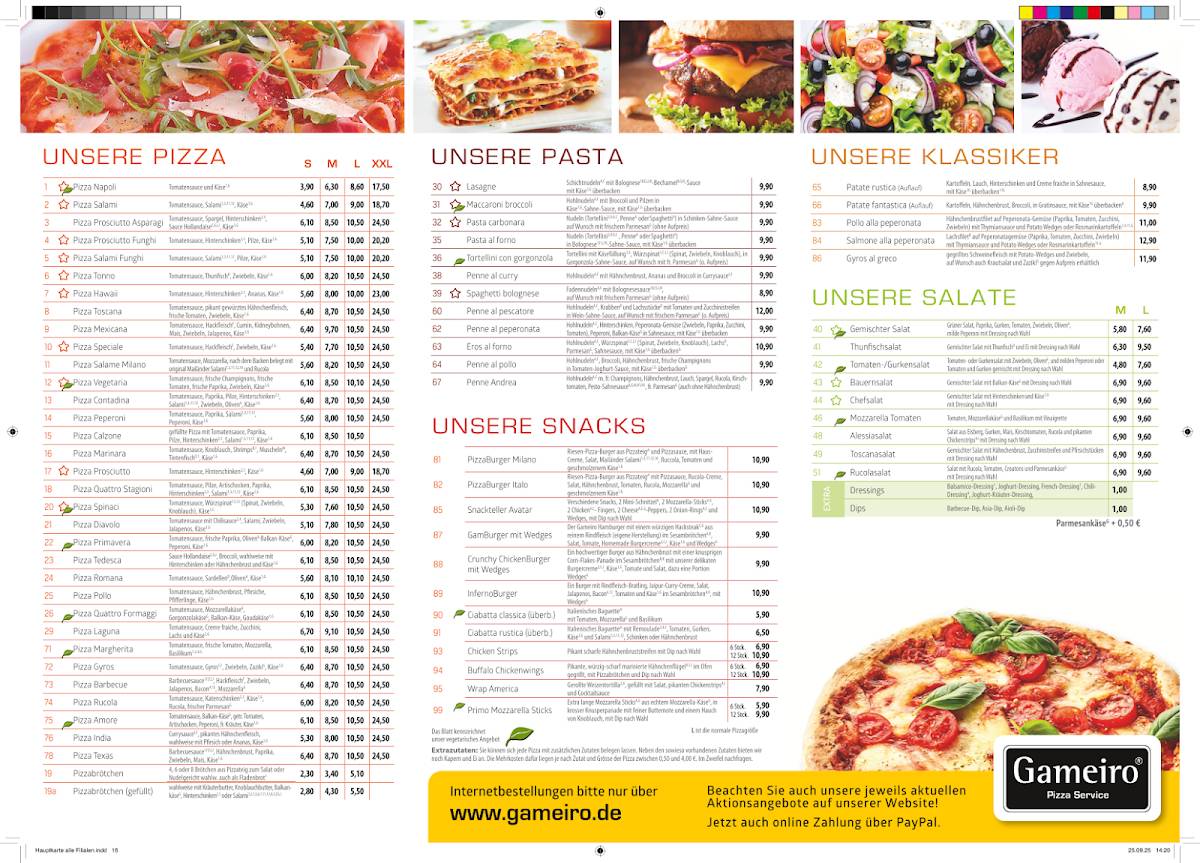 Gameiro Pizza Service RI меню