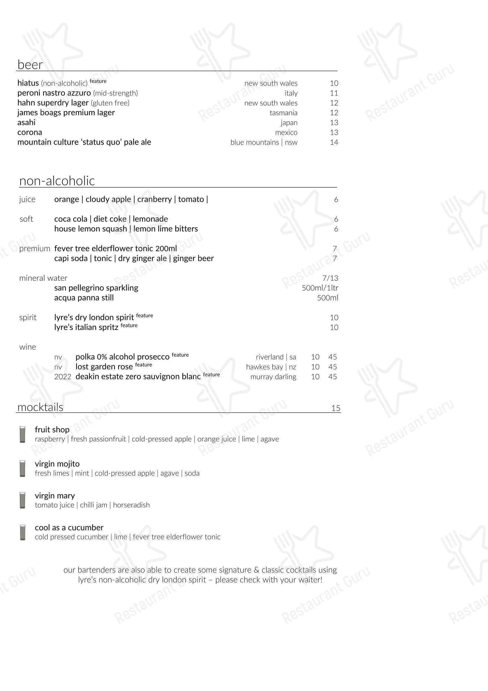 Меню ресторана Garfish Manly - Takeaway Menu