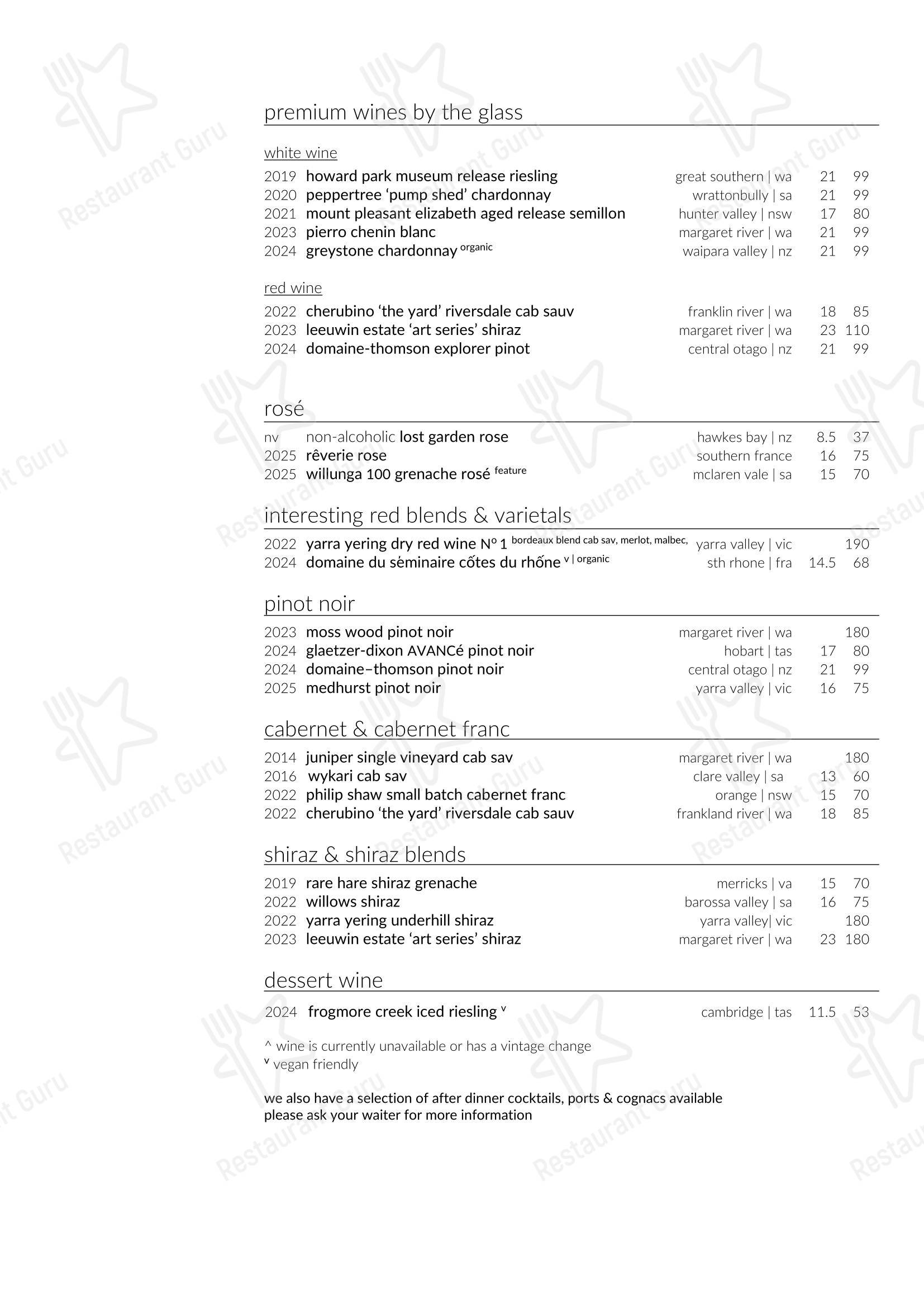 Garfish Manly в Манли - Lunch Menu