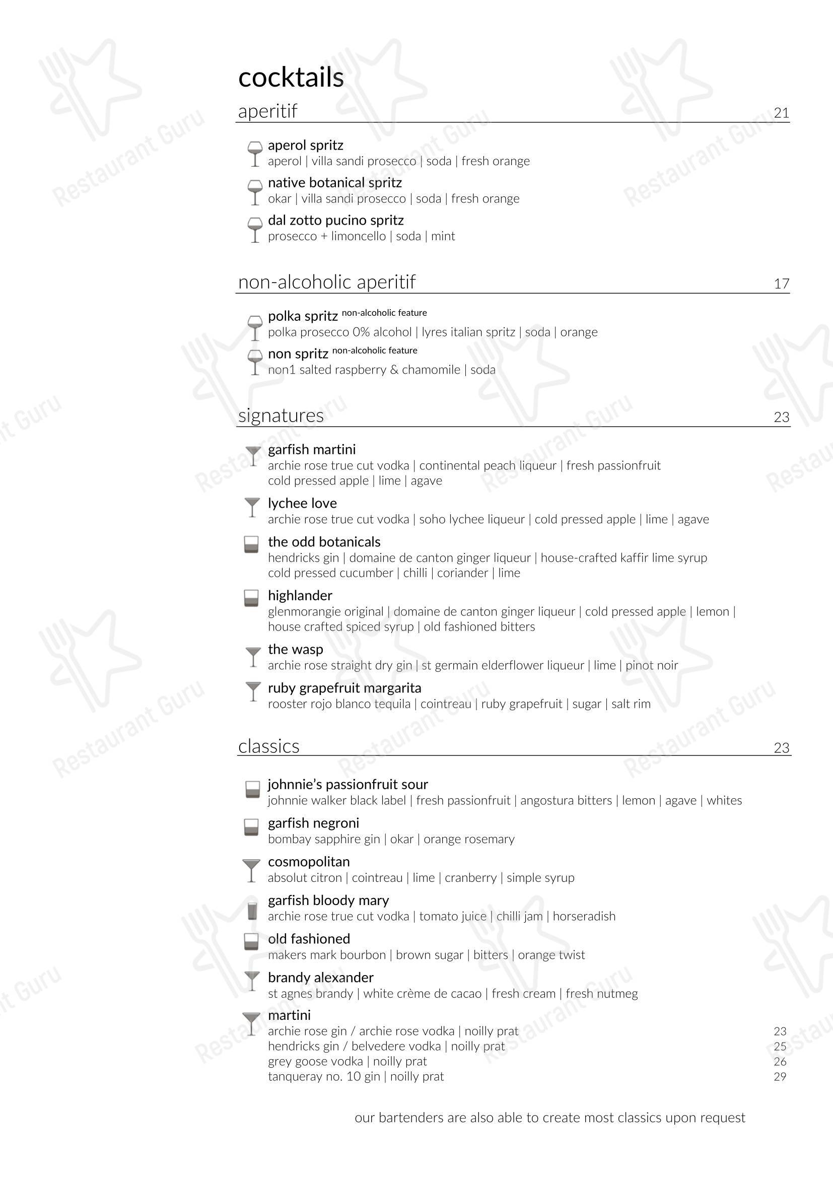 Garfish Manly в Манли - Takeaway Menu