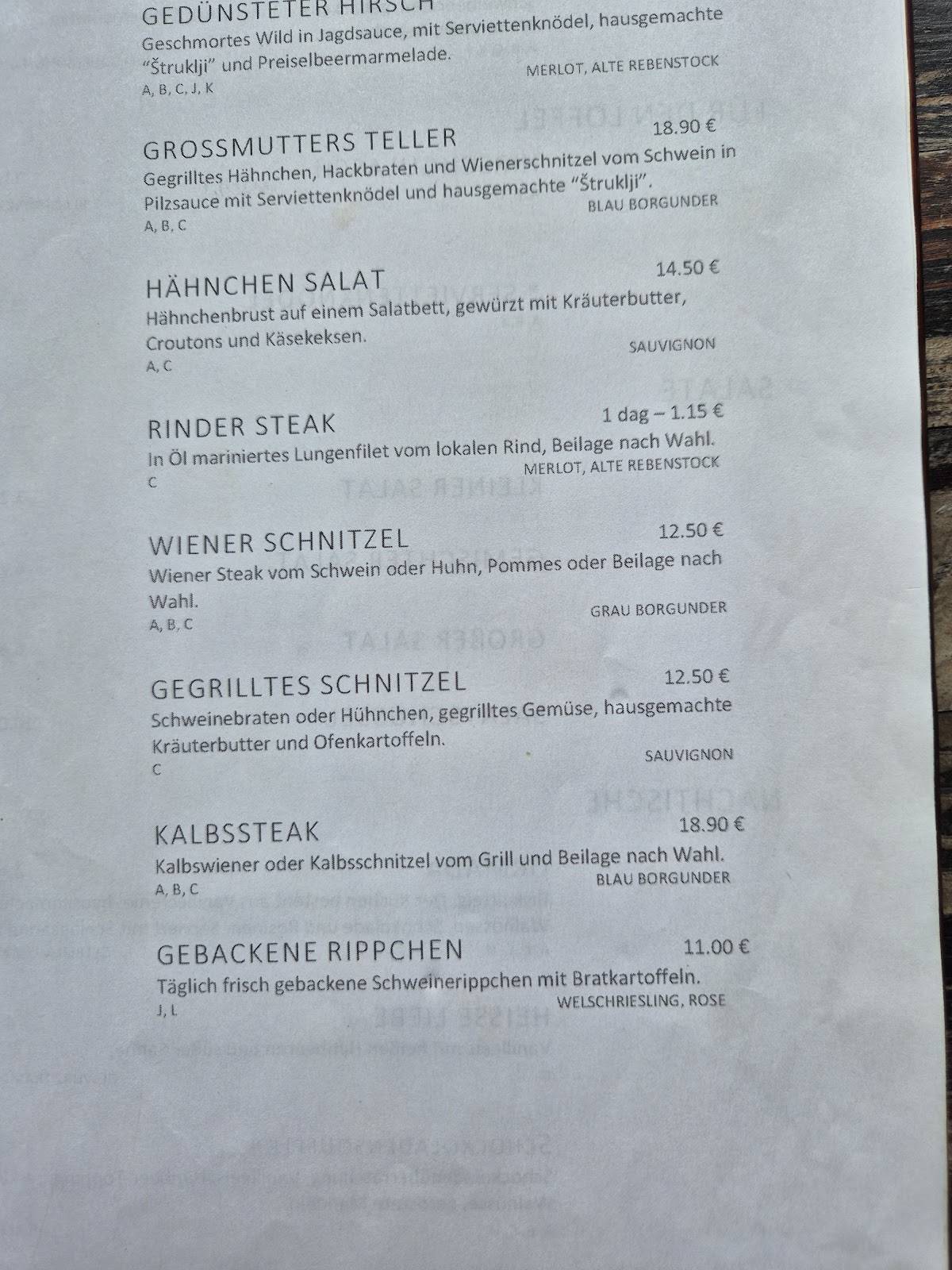 Gostilna Vernik Primož Šauperl s.p. меню