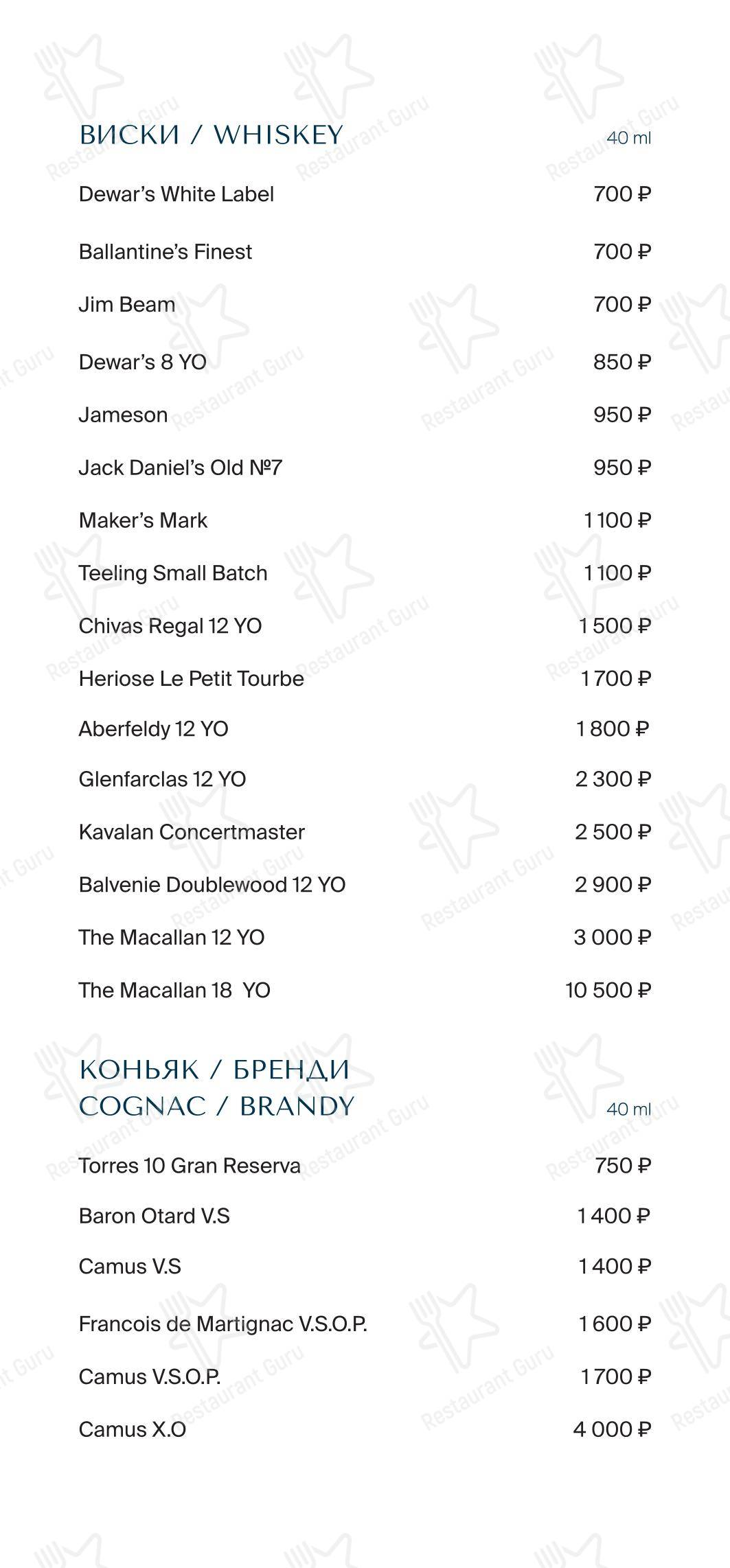 Grande Osteria в Москве - Меню