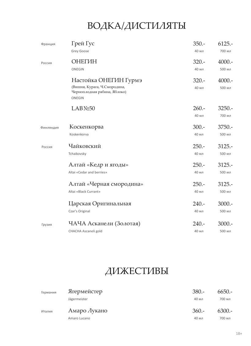 Грэй Гус меню
