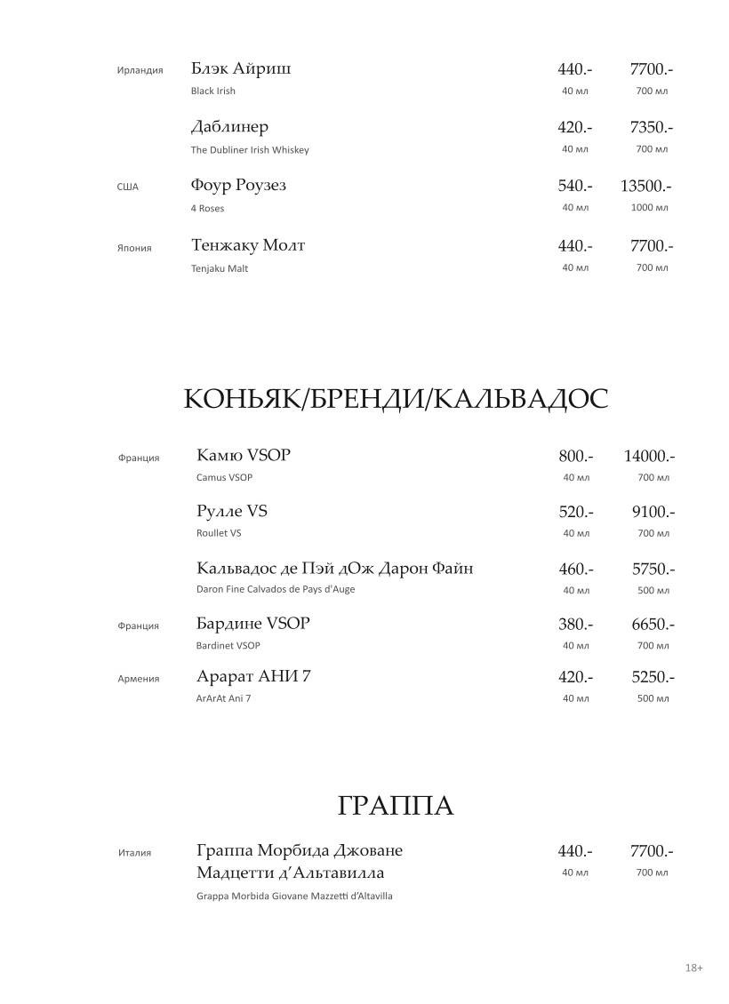 Грэй Гус меню